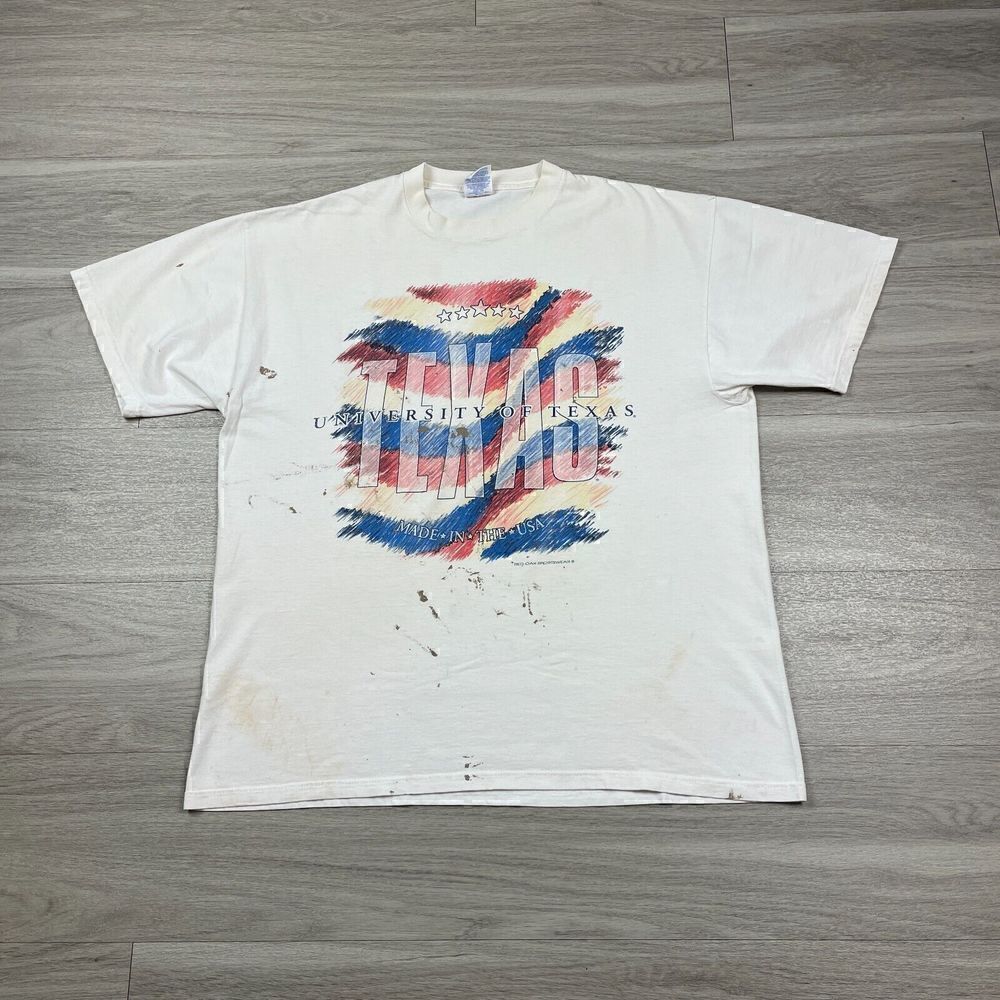 Vintage Shirt Mens Extra Large White University of Texas 90s Multicolor Retro